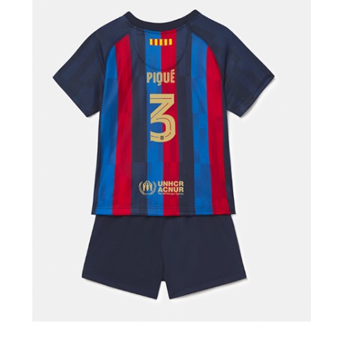 Dres Barcelona Gerard Pique #3 Domaci za djecu 2022-23 Kratak Rukav (+ kratke hlače)